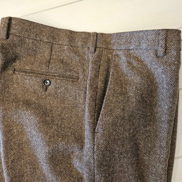 J.Crew Ludlow Brown Herringbone Wool-Cotton Blend Pants - Size 34/32 - Picture 3 of 8